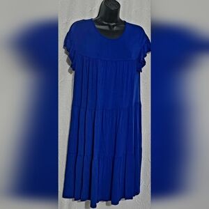 Sweet Lovely by Jen, Women’s Royal Blue Flutter Sleeve Ruffle Tiered Dress Sz S